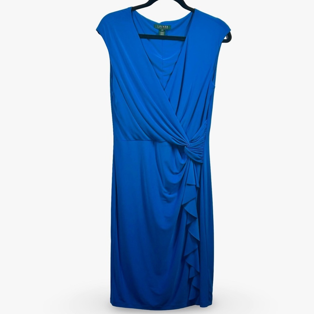 Lauren Ralph Lauren Sleeveless Faux Wrap Ruched Sheath Dress‎ Size 10 Career